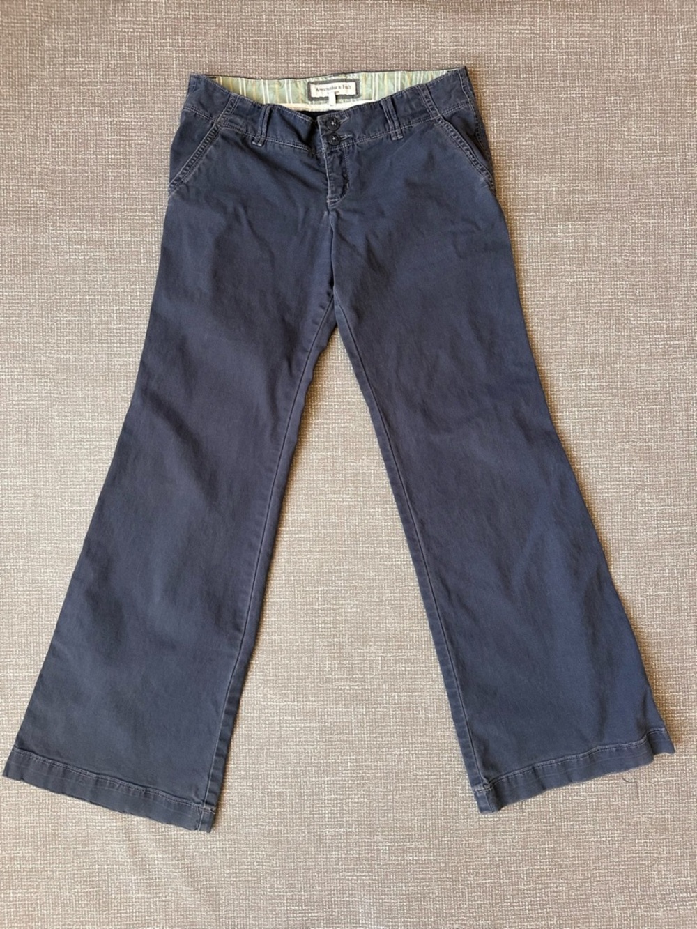Abercrombie & Fitch Y2K Dark Navy Cotton Pants 4 Bootcut Flare Striped Lining